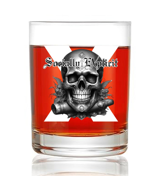 An Official Socially EXplicit Rocks Glass SX Skull