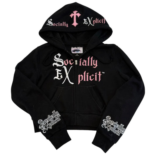 Socially EXplicit Black Mini Zip Up Hoodie (Limited-Not Mass Produced)