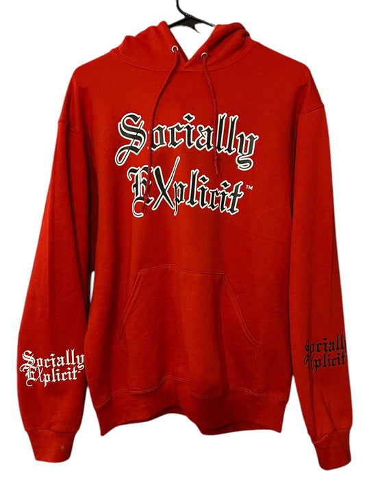 Red Hoodie Pull Over Custom Wearable Art by Socially EXplicit Not Mass Produced